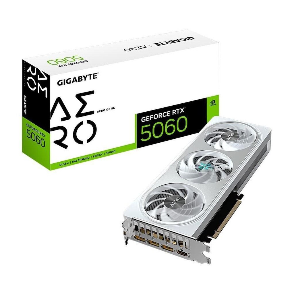 Placa de Vídeo Gigabyte RTX 5060 AERO OC 8G NVIDIA GeForce, 8GB GDDR7, 128bits, DLSS, Triple Fan,