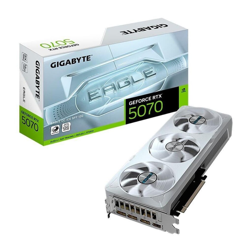 Placa de Vídeo Gigabyte RTX 5070 EAGLE OC ICE SFF 12G NVIDIA GeForce, 12GB GDDR7, 192bits, RGB,