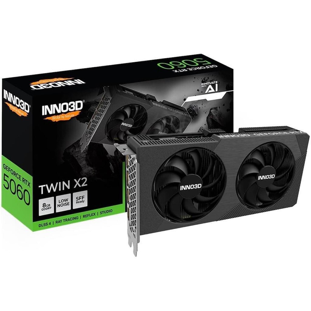 Placa de Video Inno3D RTX 5060 Twin X2 NVIDIA Geforce, 8GB,2497MHz, FP4 e DLSS 4-N50602-08D7-195071N