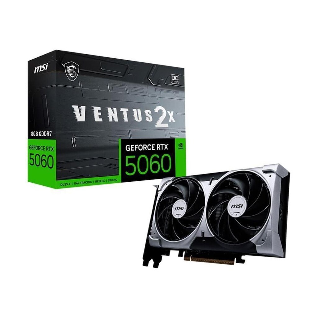 Placa de Vídeo MSI RTX 5060 8G VENTUS 2X OC Geforce NVIDIA, 8GB, GDDR7, 2535 MHz, DLSS 4-G5060-8V2C