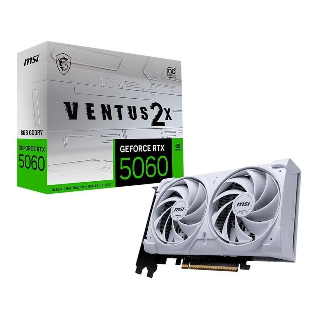Placa de Vídeo MSI RTX 5060 8G VENTUS 2X OC WHITE Geforce NVIDIA, 8GB, GDDR7, 128 bits, 2535 MHz,