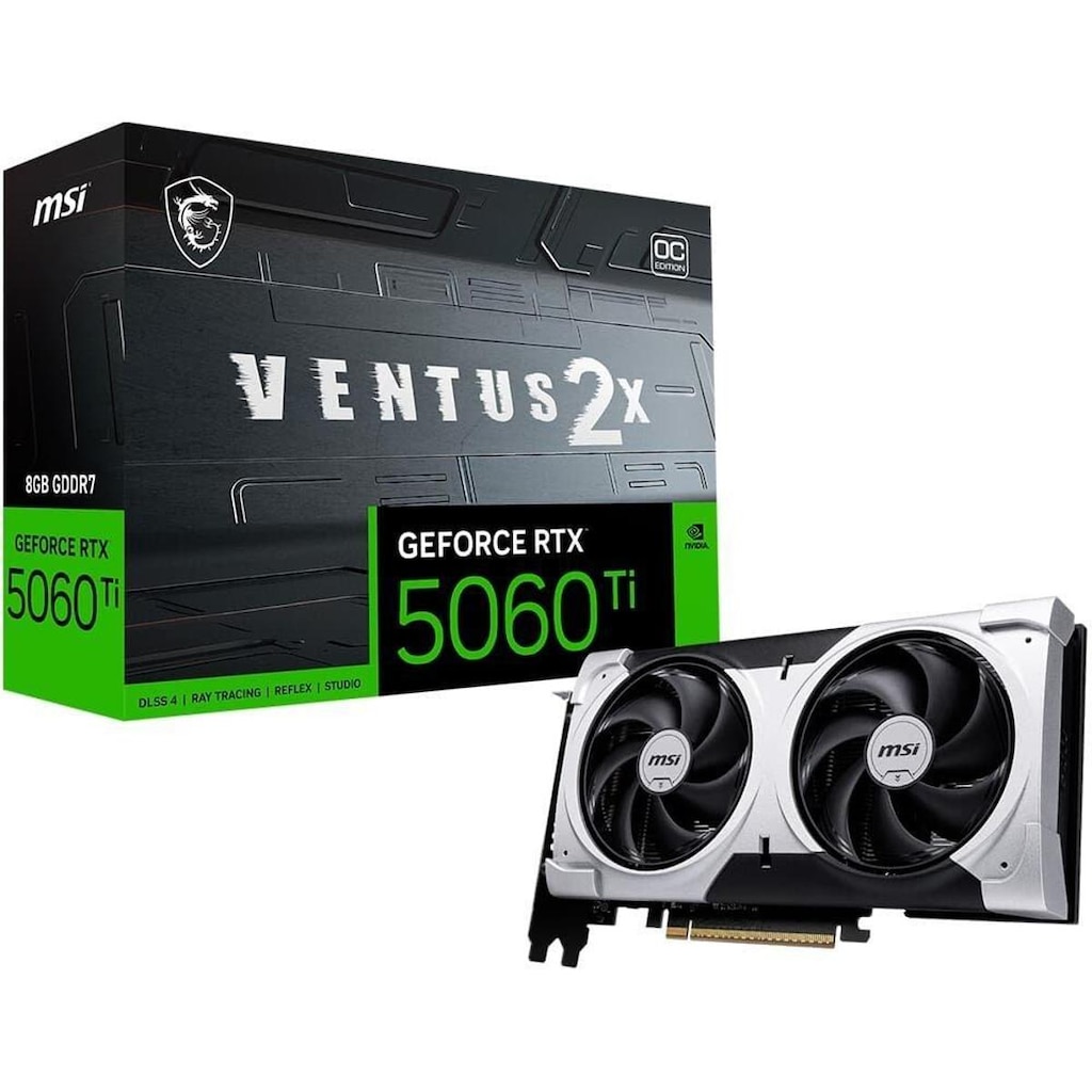 Placa de Vídeo MSI RTX 5060 Ti 8G VENTUS 2X OC PLUS NVIDIA GeForce, 8GB GDDR7, 128-bit, 2617 MHz,