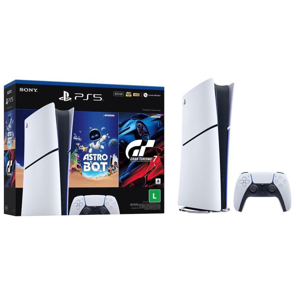 PlayStation 5 Edição Digital 825GB 1 Controle Branco Sony com 2 Jogos