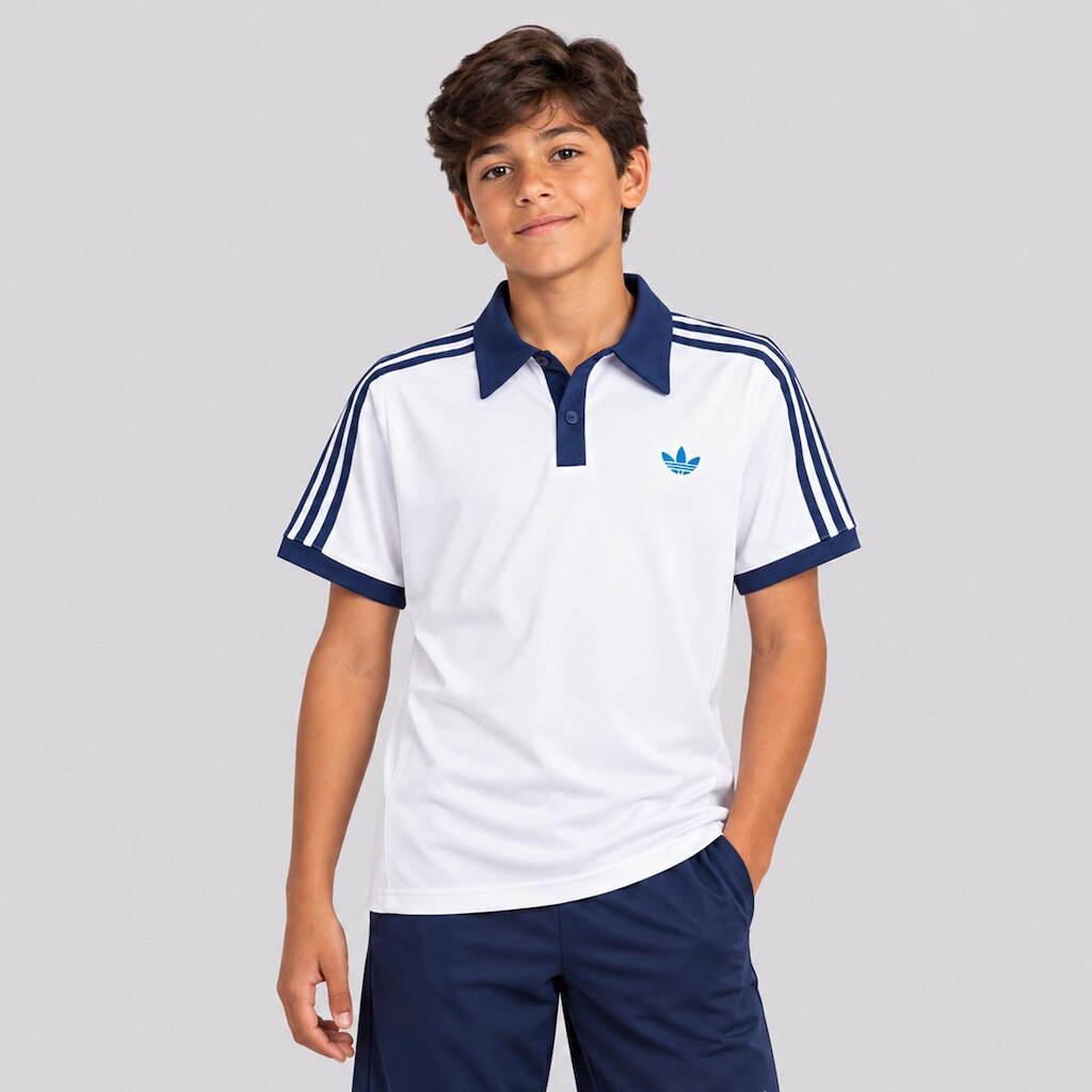Polo Adidas Classics Juvenil Branca e Marinho