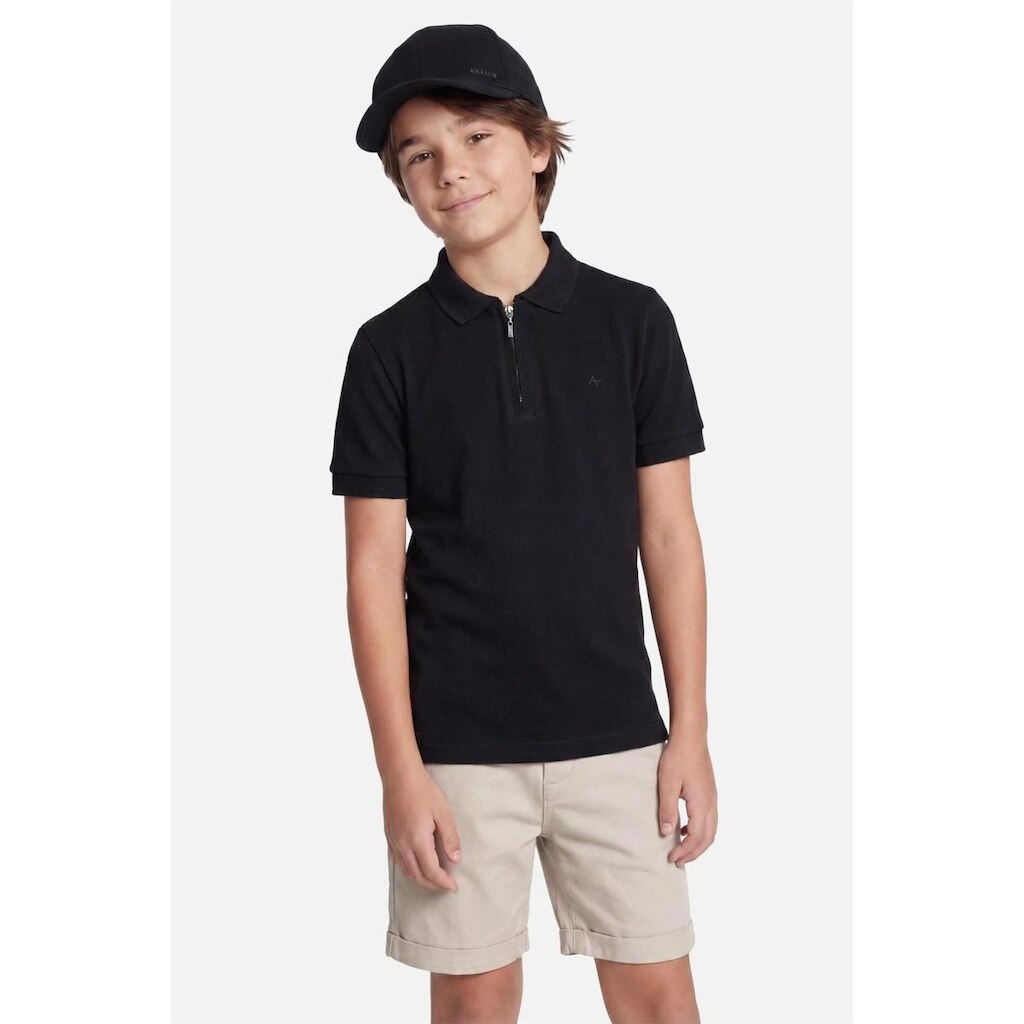 Polo Aramis Manga Curta Infantil Basica Com Zíper Preto