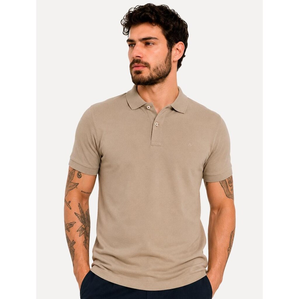 Polo Aramis Masculina Basic Piquet Mono Amêndoa