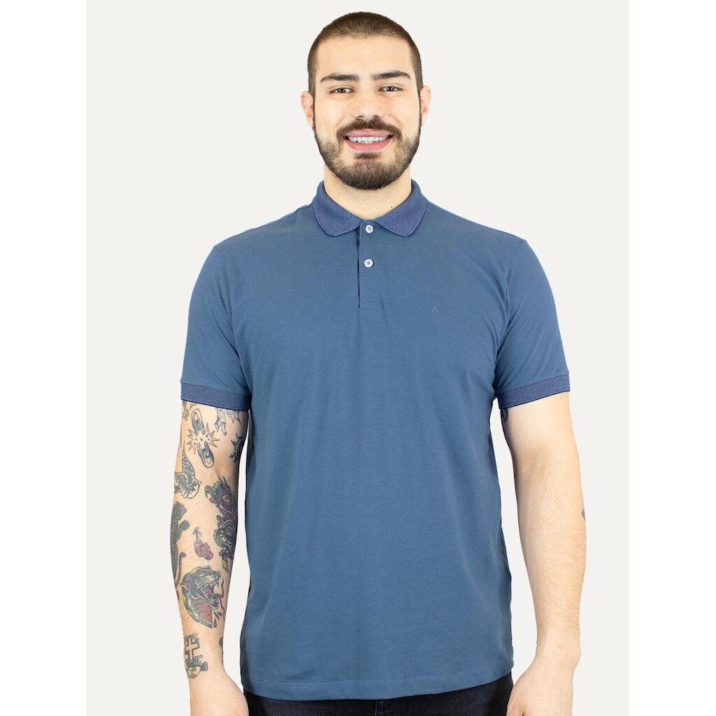 Polo Aramis Masculina Piquet Maquinetada Vegas Azul Índigo