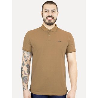 Polo Calvin Klein Masculina Piquet Slim Básica Havana Cáqui Mescla