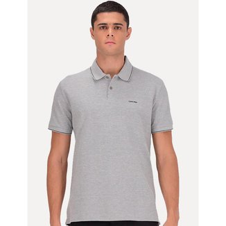 Polo Calvin Klein Masculina Piquet Slim Básica Relevo Cinza Mescla