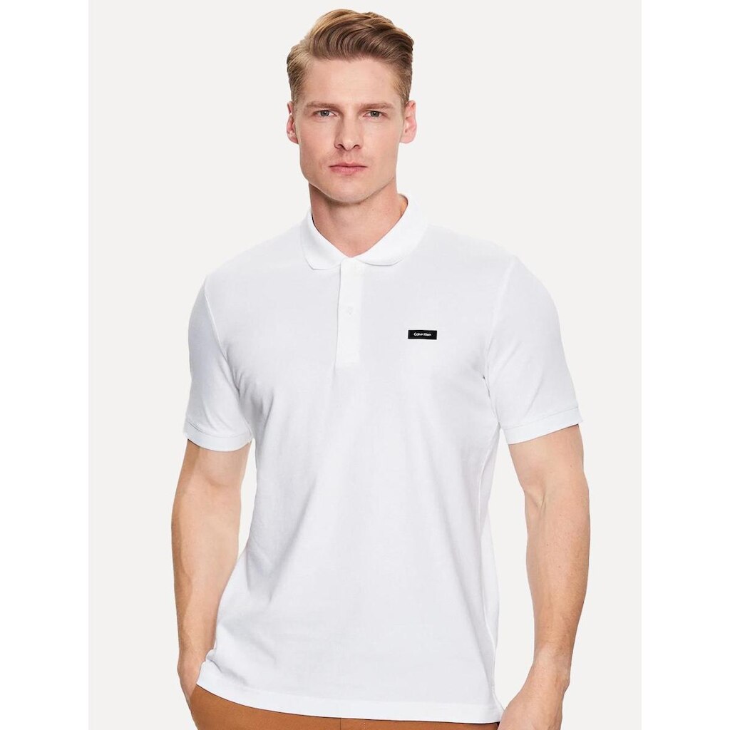 Polo Calvin Klein Masculina Piquet Slim Stretch Button Branca