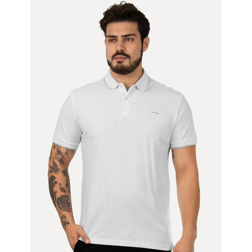 Polo Calvin Klein Piquet Regular Básica Friso Branca