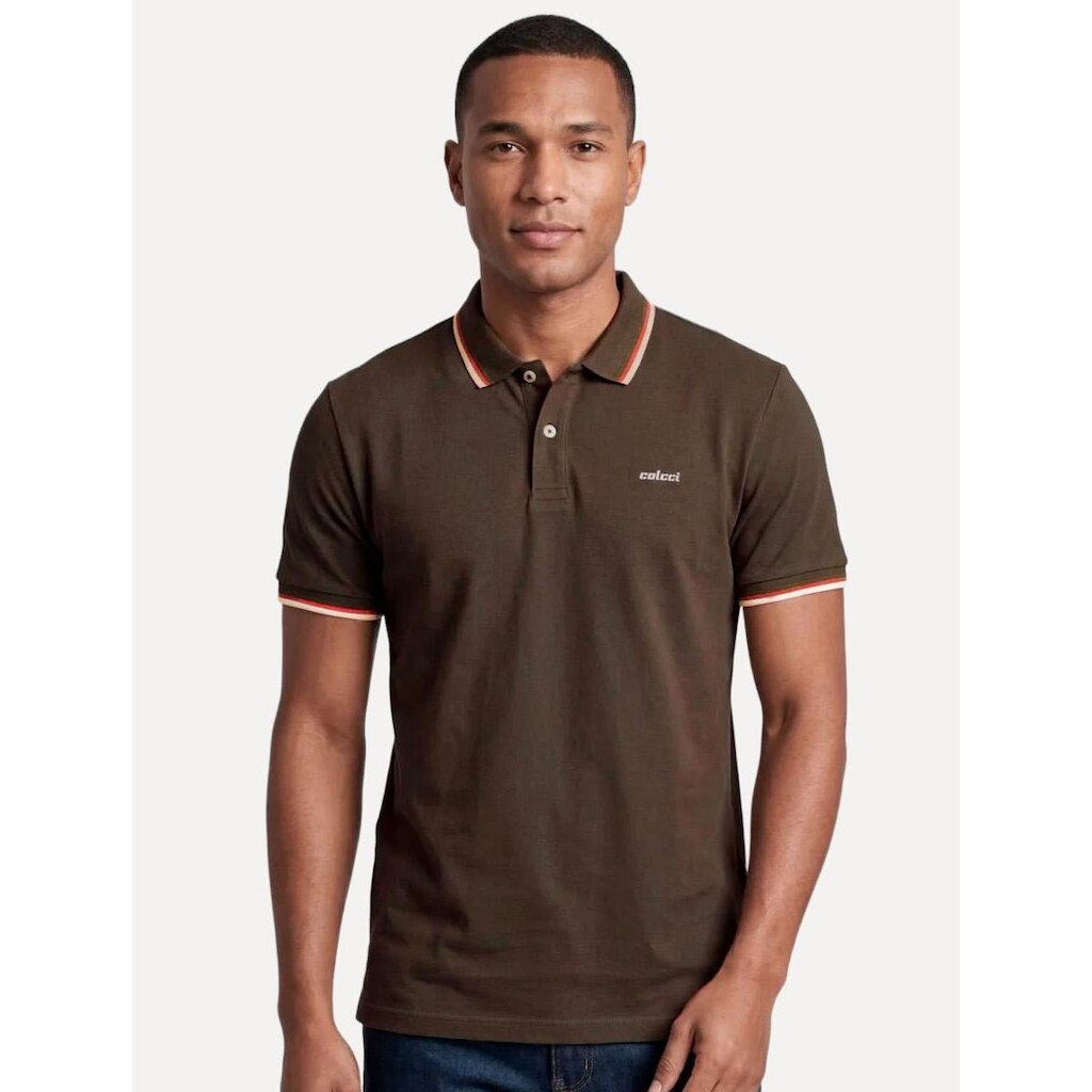 Polo Colcci Masculina Piquet Brown Logo Marrom