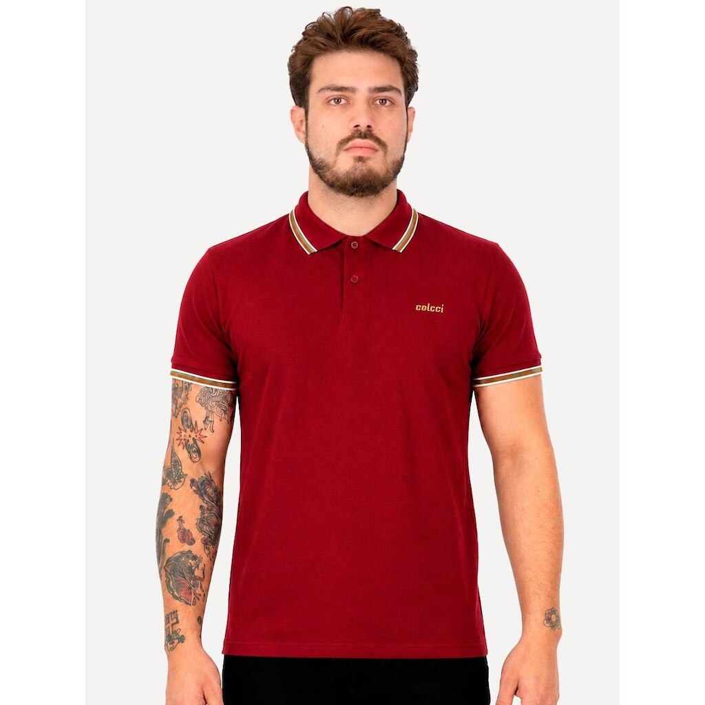 Polo Colcci Masculina Piquet Orange Logo Bordô