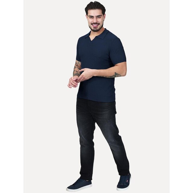 Polo Dixen Masculina Tricot Manga Curta Azul Marinho