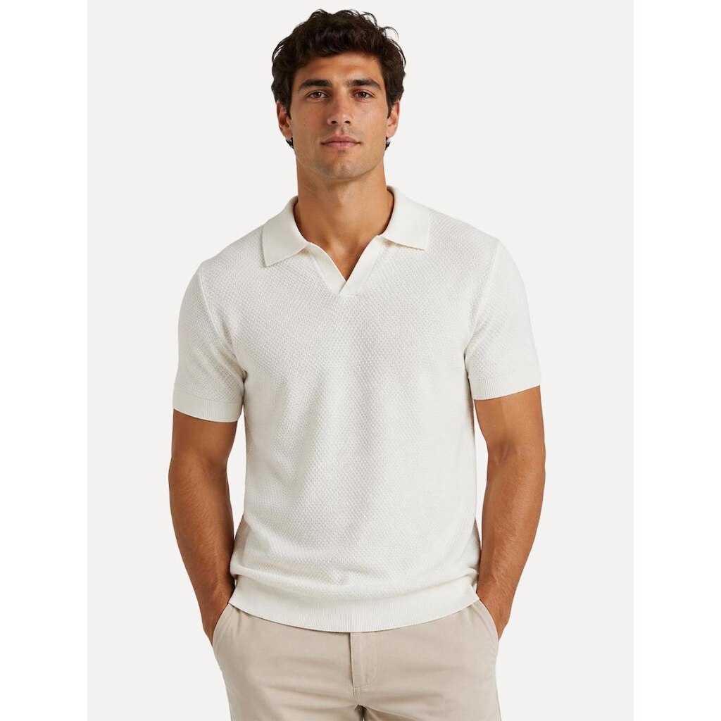 Polo Dixen Masculina Tricot Manga Curta Branca