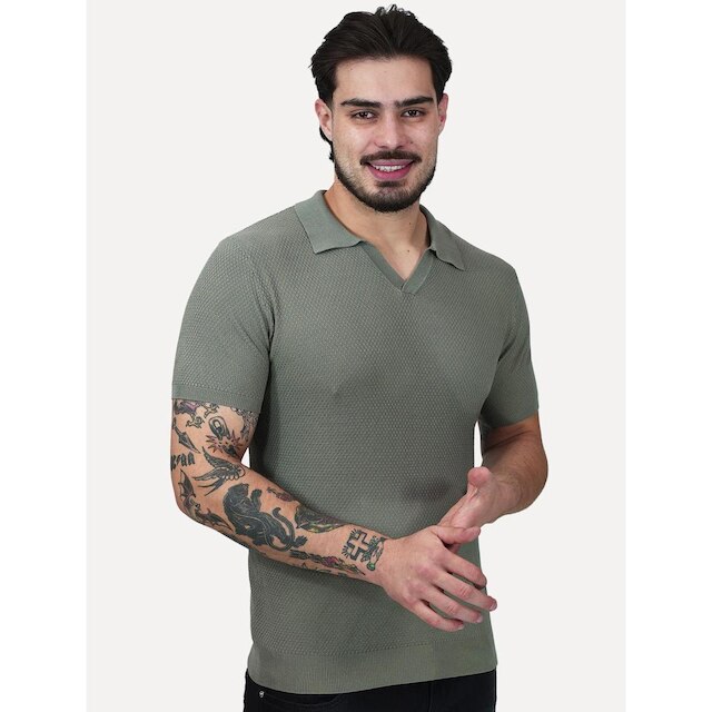 Polo Dixen Masculina Tricot Manga Curta Verde