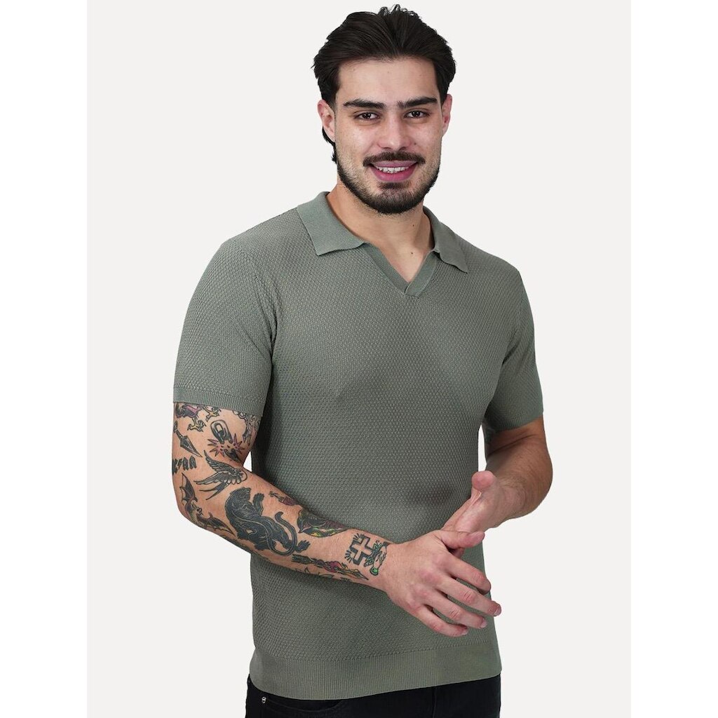 Polo Dixen Masculina Tricot Manga Curta Verde
