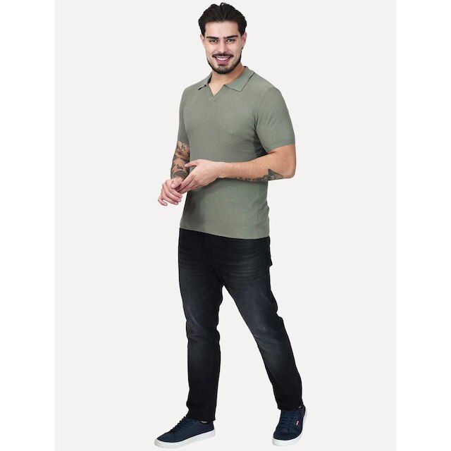 Polo Dixen Masculina Tricot Manga Curta Verde