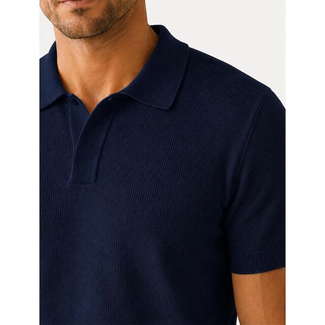 Polo Dixen Masculina Tricot Viscose Texturizada Manga Curta Azul Marinho
