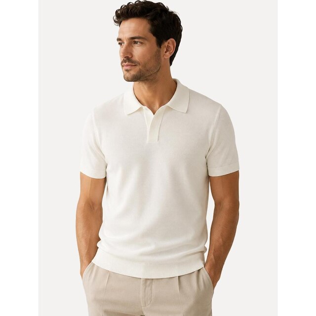 Polo Dixen Masculina Tricot Viscose Texturizada Manga Curta Off White