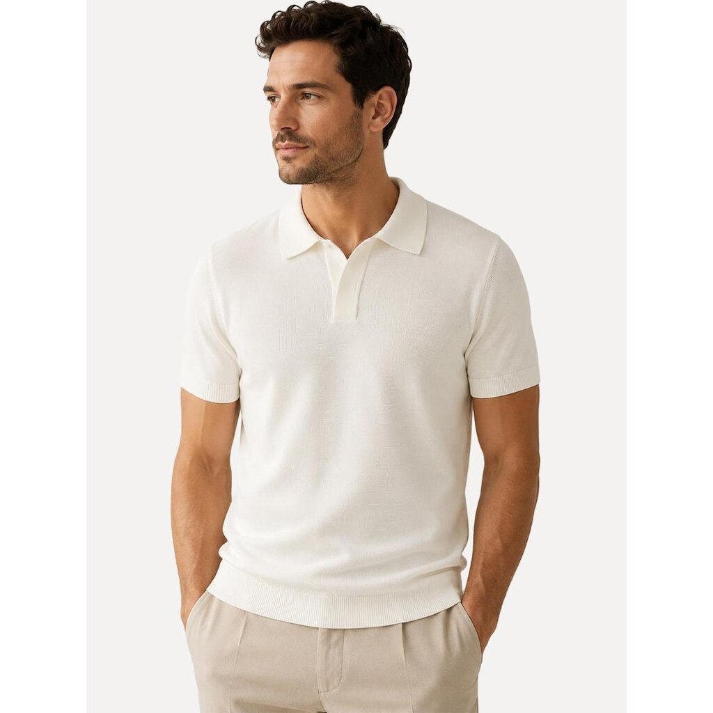 Polo Dixen Masculina Tricot Viscose Texturizada Manga Curta Off White