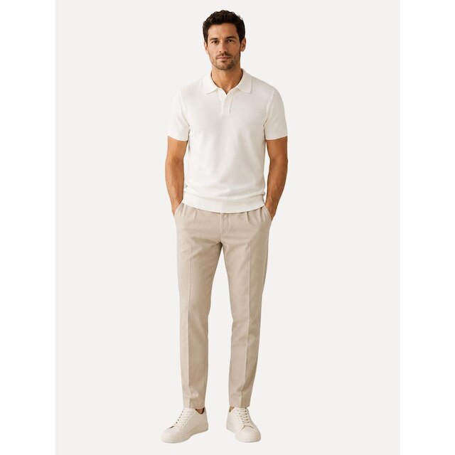 Polo Dixen Masculina Tricot Viscose Texturizada Manga Curta Off White
