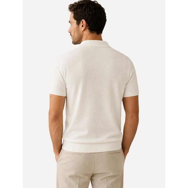 Polo Dixen Masculina Tricot Viscose Texturizada Manga Curta Off White