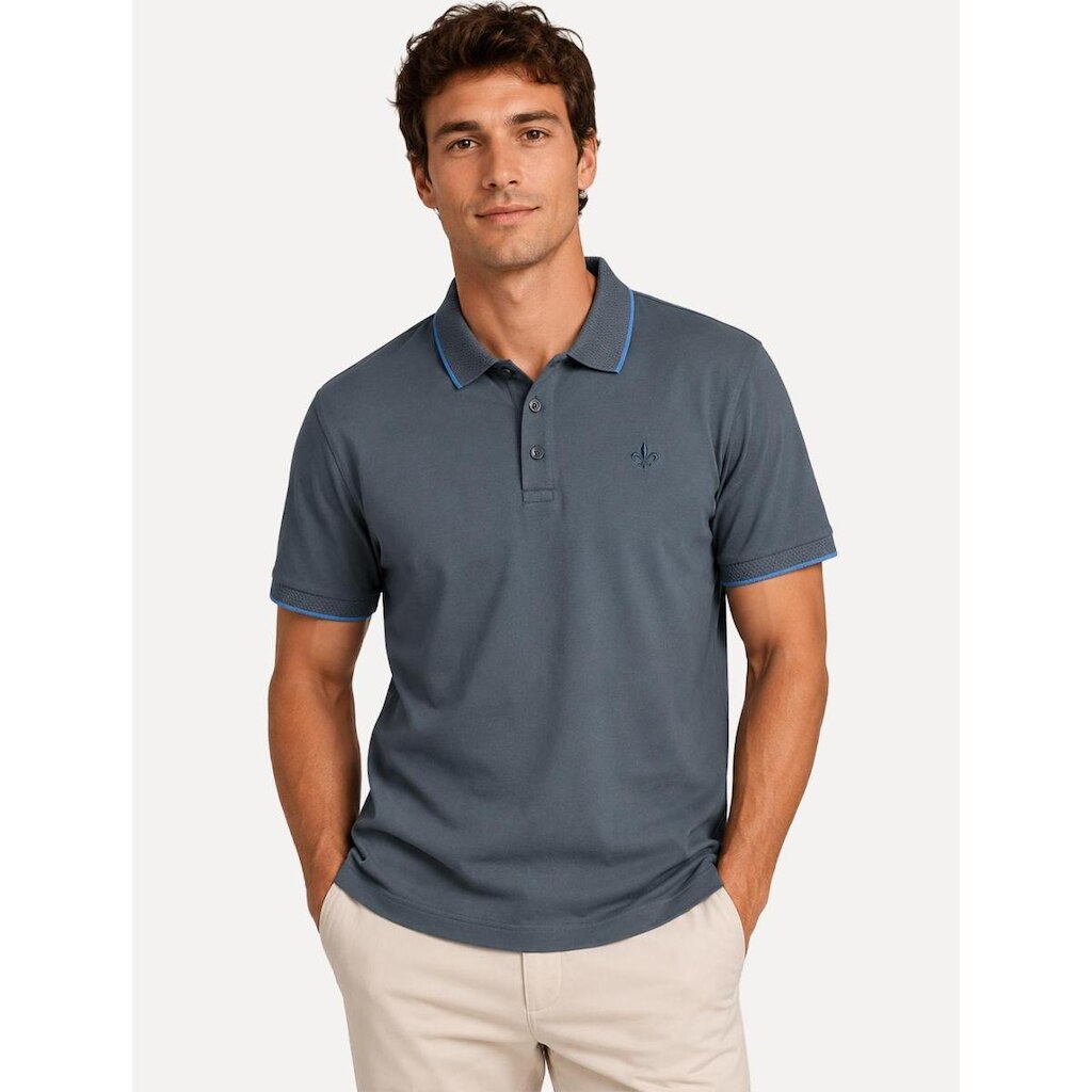 Polo Dudalina Masculina Flex Gola Jacquard Cinza Escuro