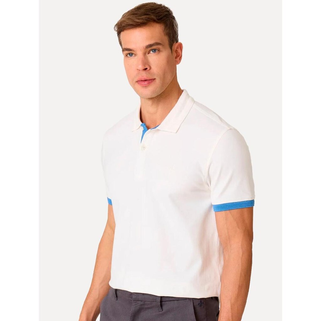 Polo Dudalina Masculina Flex Gola Jacquard Off White