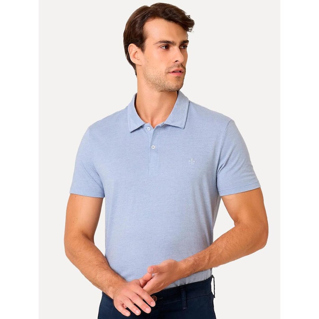 Polo Dudalina Masculina Malha Cotton Linho Azul Escuro
