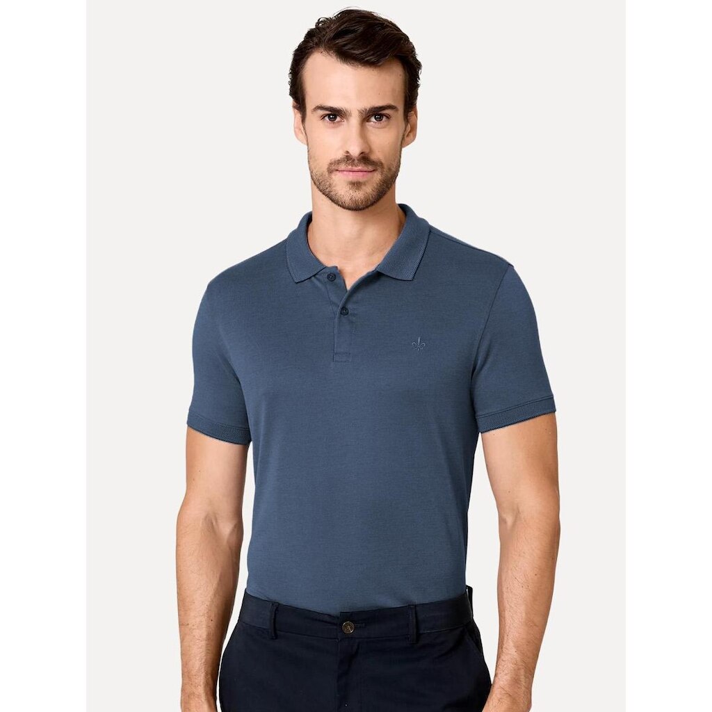 Polo Dudalina Masculina Malha Gola Friso Binada Azul Escuro
