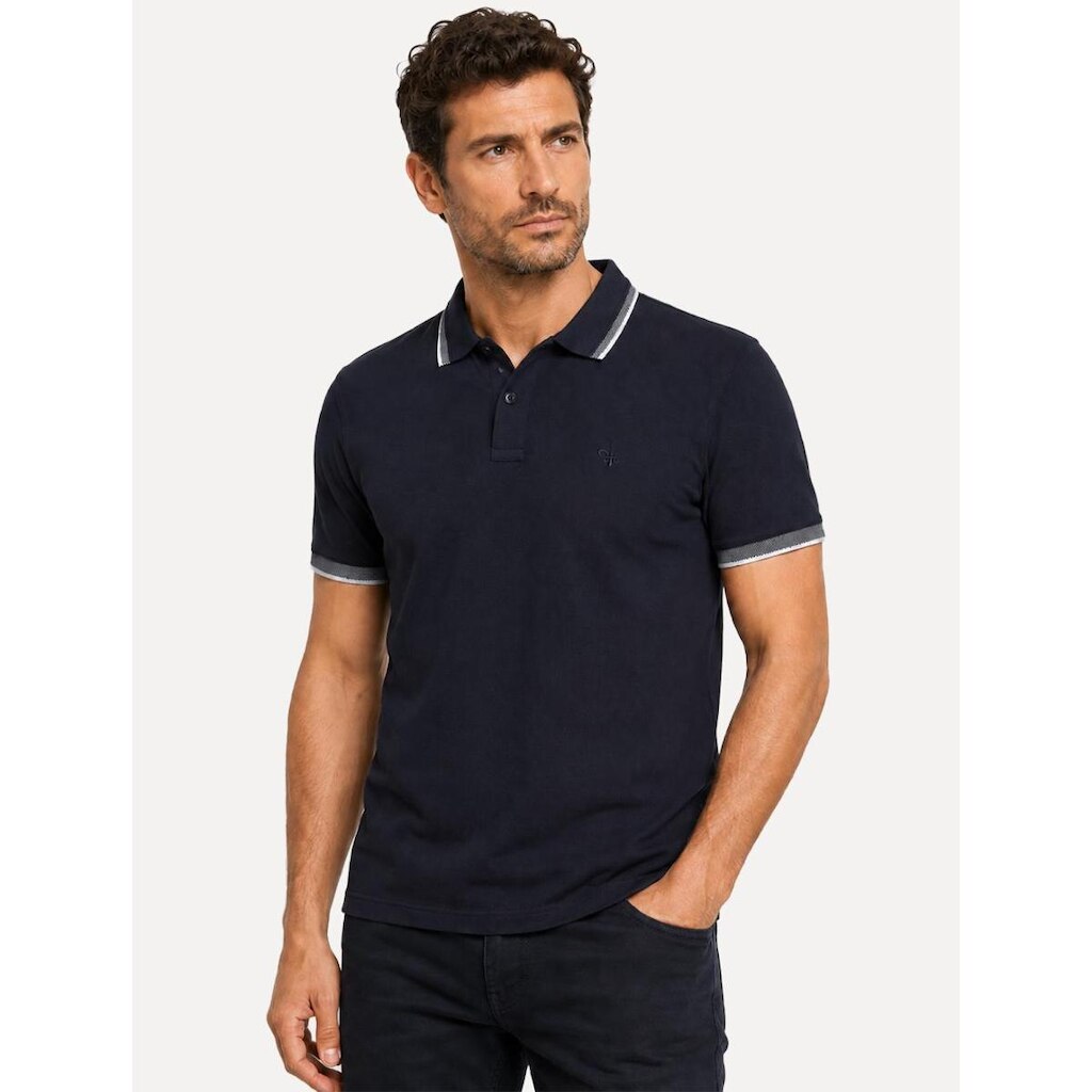 Polo Dudalina Masculina Malha Gola Friso Binada Azul Marinho