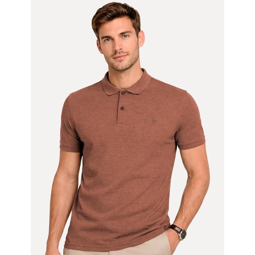 Polo Dudalina Masculina Piquet Basica Logo Bordado Marrom Médio 77.04.0185 24