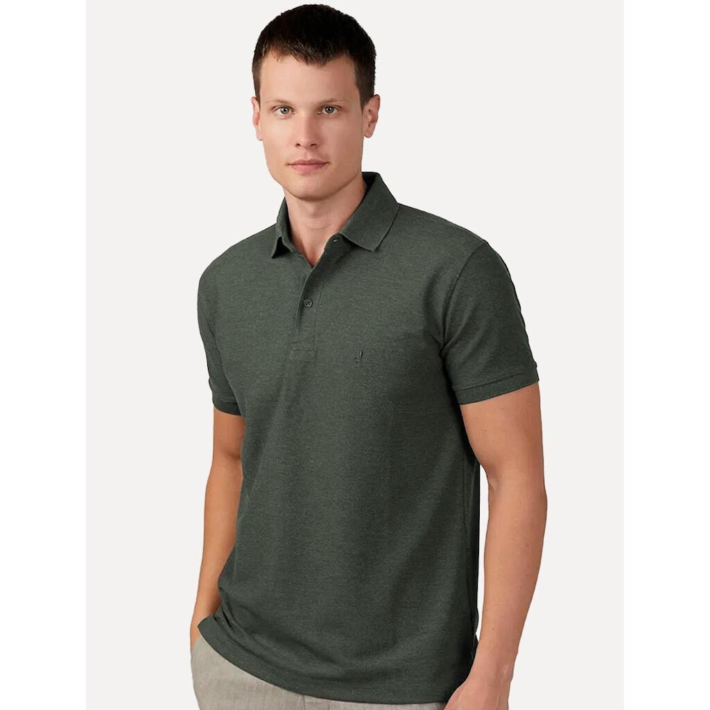 Polo Dudalina Masculina Piquet Basica Logo Bordado Verde Militar Mescla