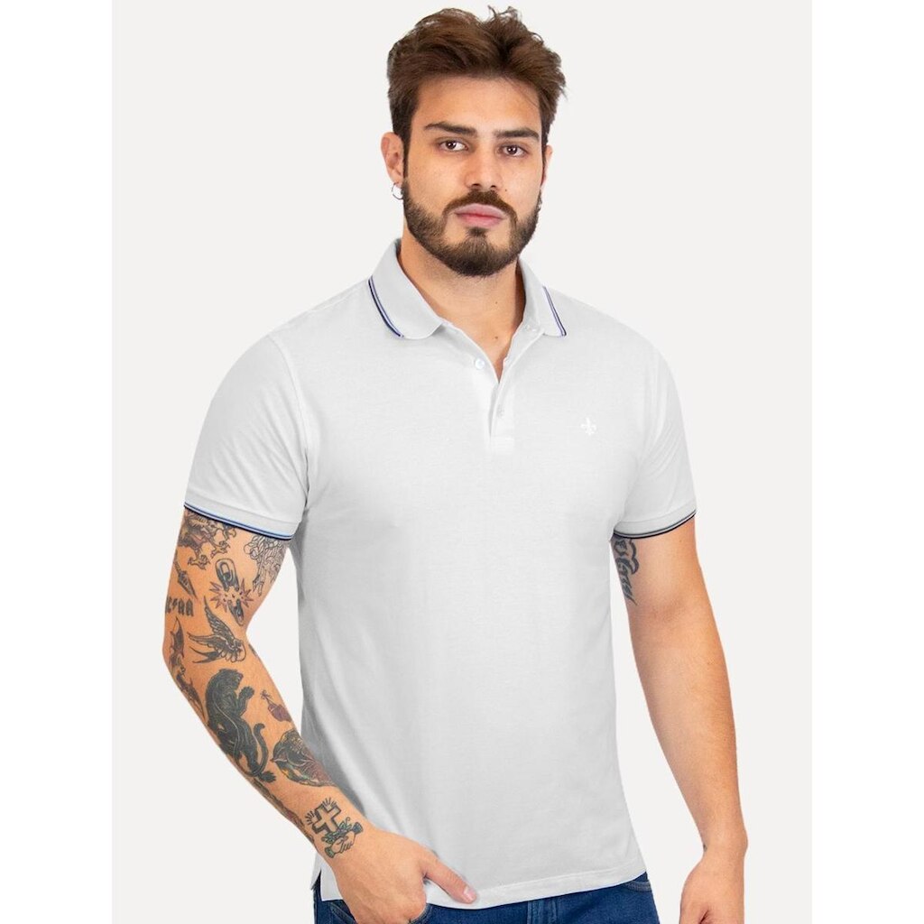 Polo Dudalina Masculina Piquet Essentials Frisos Branca