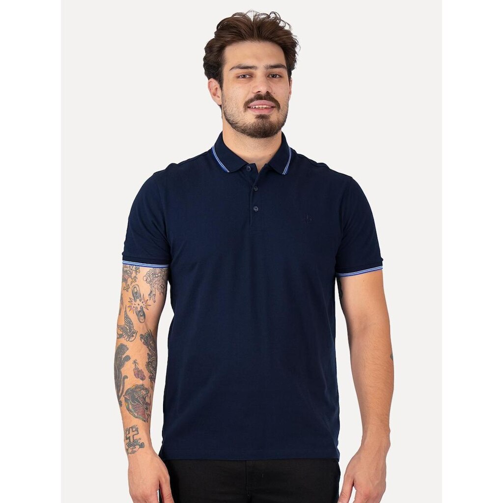 Polo Dudalina Masculina Piquet Gola Frisos Degrade Azul Marinho