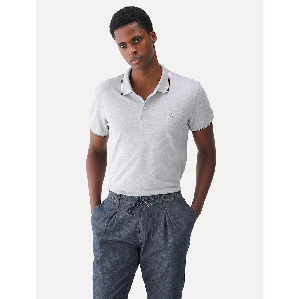 Polo Dudalina Masculina Piquet Gola Frisos Degrade Cinza Mescla