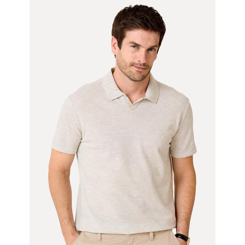 Polo Dudalina Masculina Piquet Jacquard Gola Cubana Areia Mescla