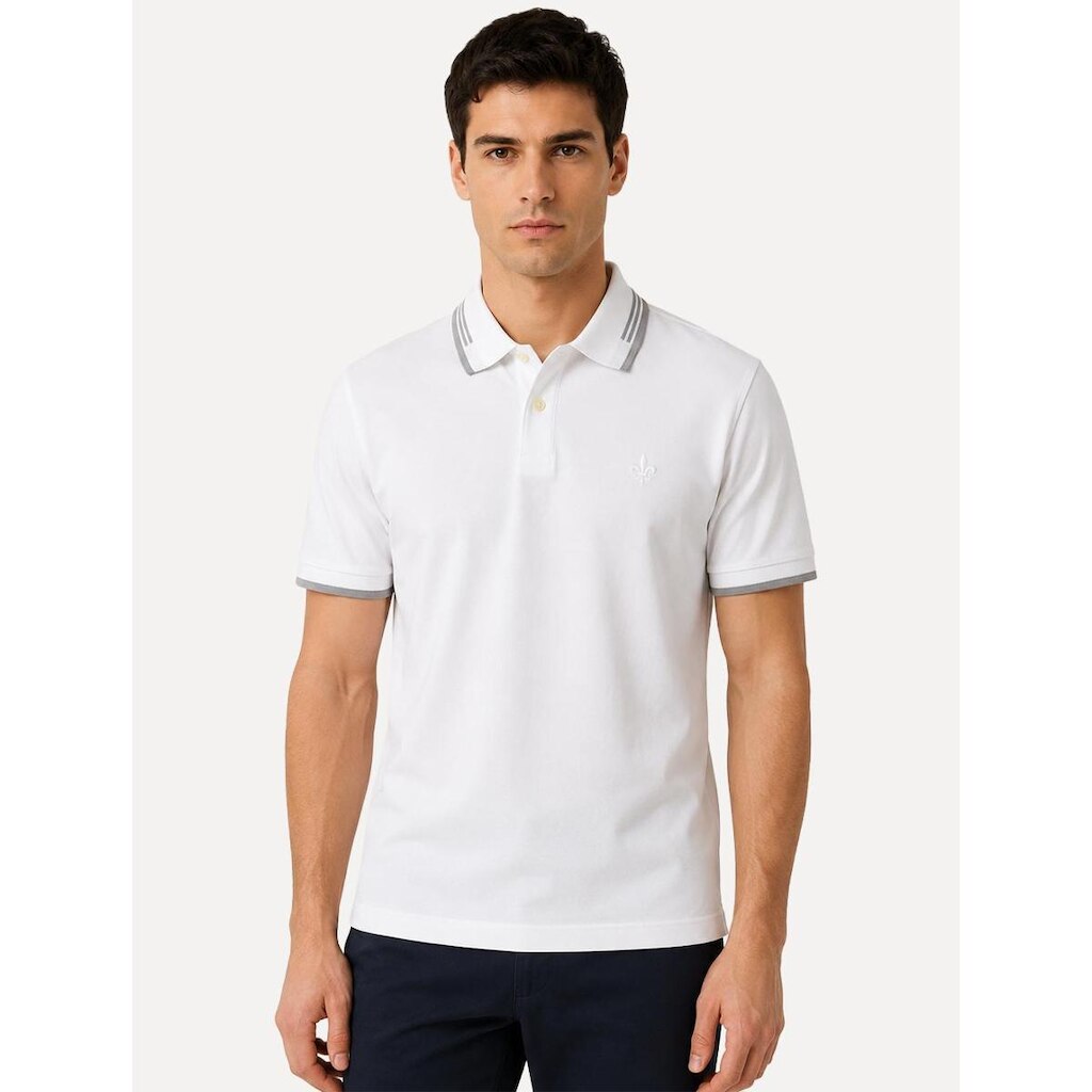 Polo Dudalina Masculina Piquet Jacquard Gola Friso Off White