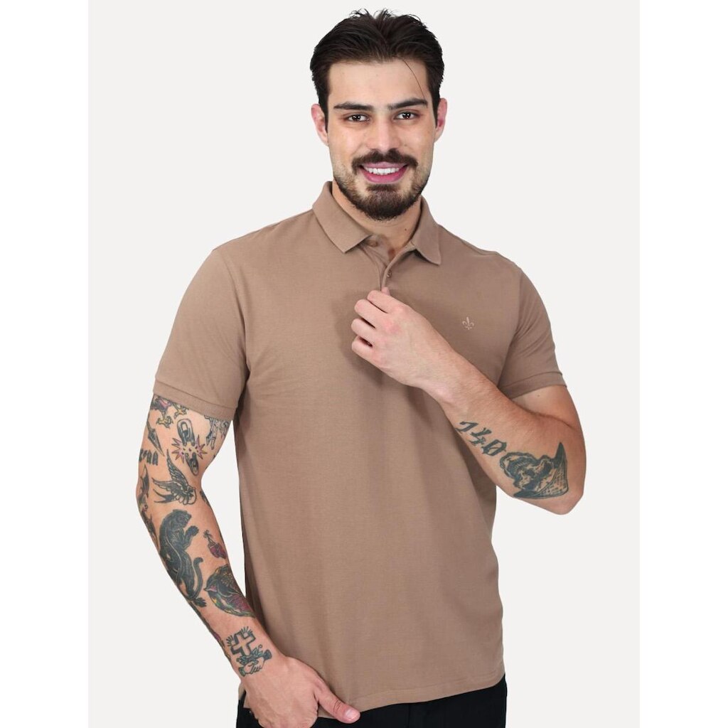 Polo Dudalina Piquet Essentials Cotton Basica Marrom Claro