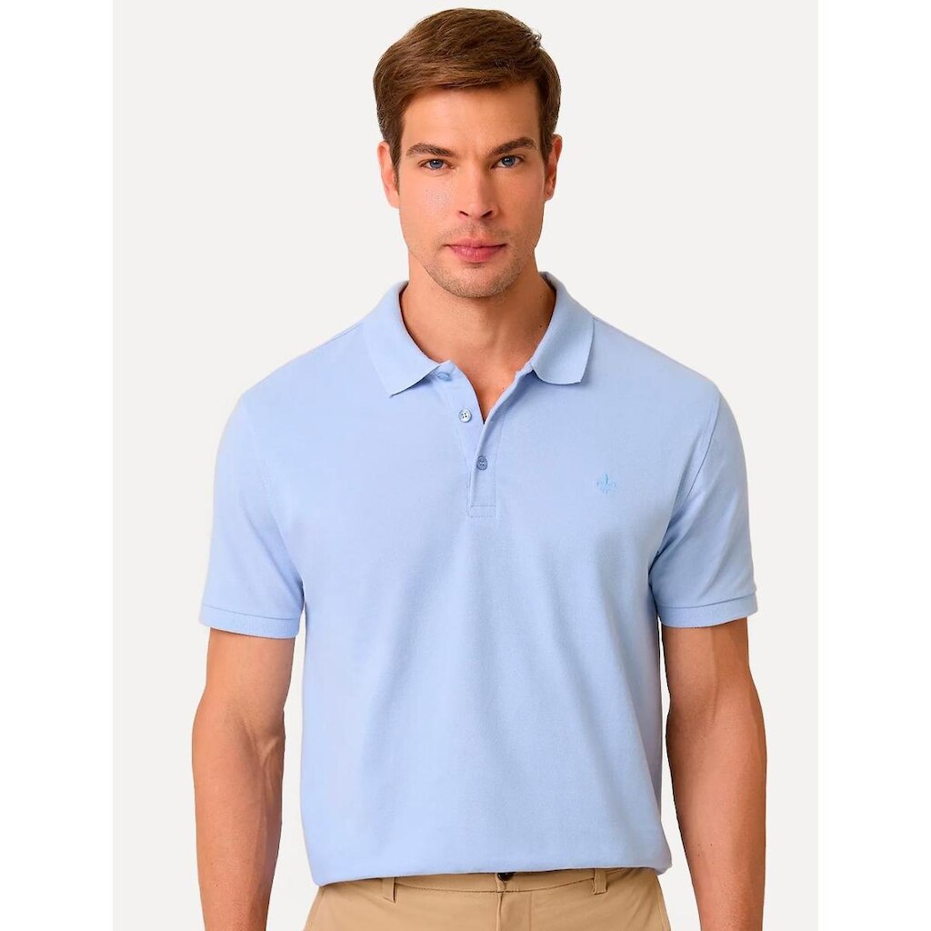 Polo Dudalina Piquet Essentials Cotton Basica Modal Azul Claro