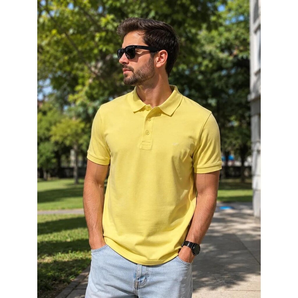 Polo Ellus Masculina Piquet Amarelo