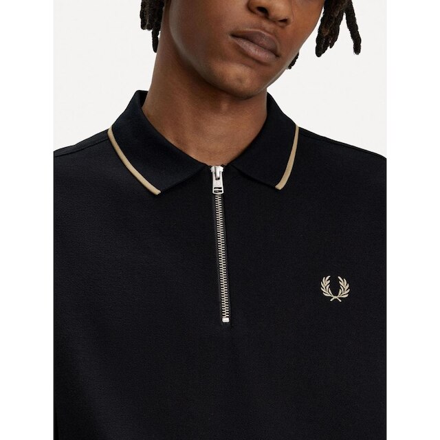 Polo Fred Perry Masculina Crepe Pique Zip Neck Preta