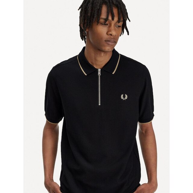 Polo Fred Perry Masculina Crepe Pique Zip Neck Preta