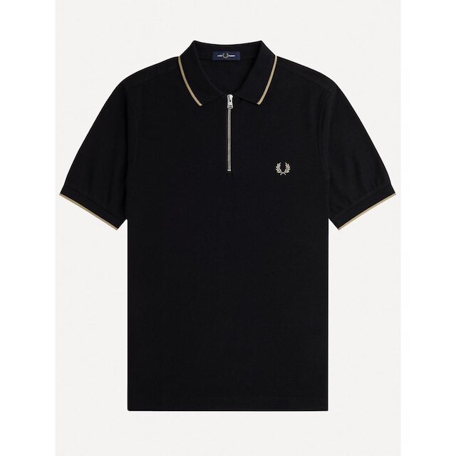 Polo Fred Perry Masculina Crepe Pique Zip Neck Preta