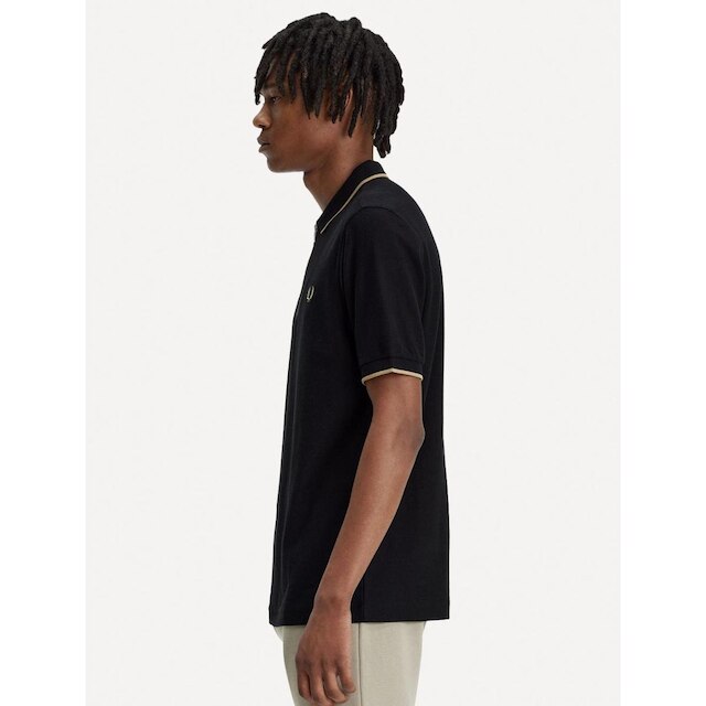 Polo Fred Perry Masculina Crepe Pique Zip Neck Preta