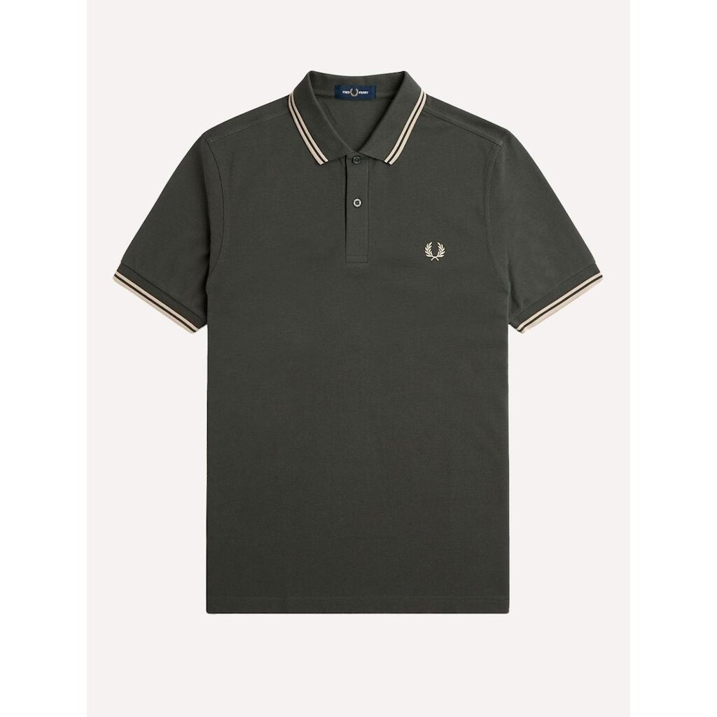 Polo Fred Perry Masculina Piquet Regular Beige Twin Tipped Verde