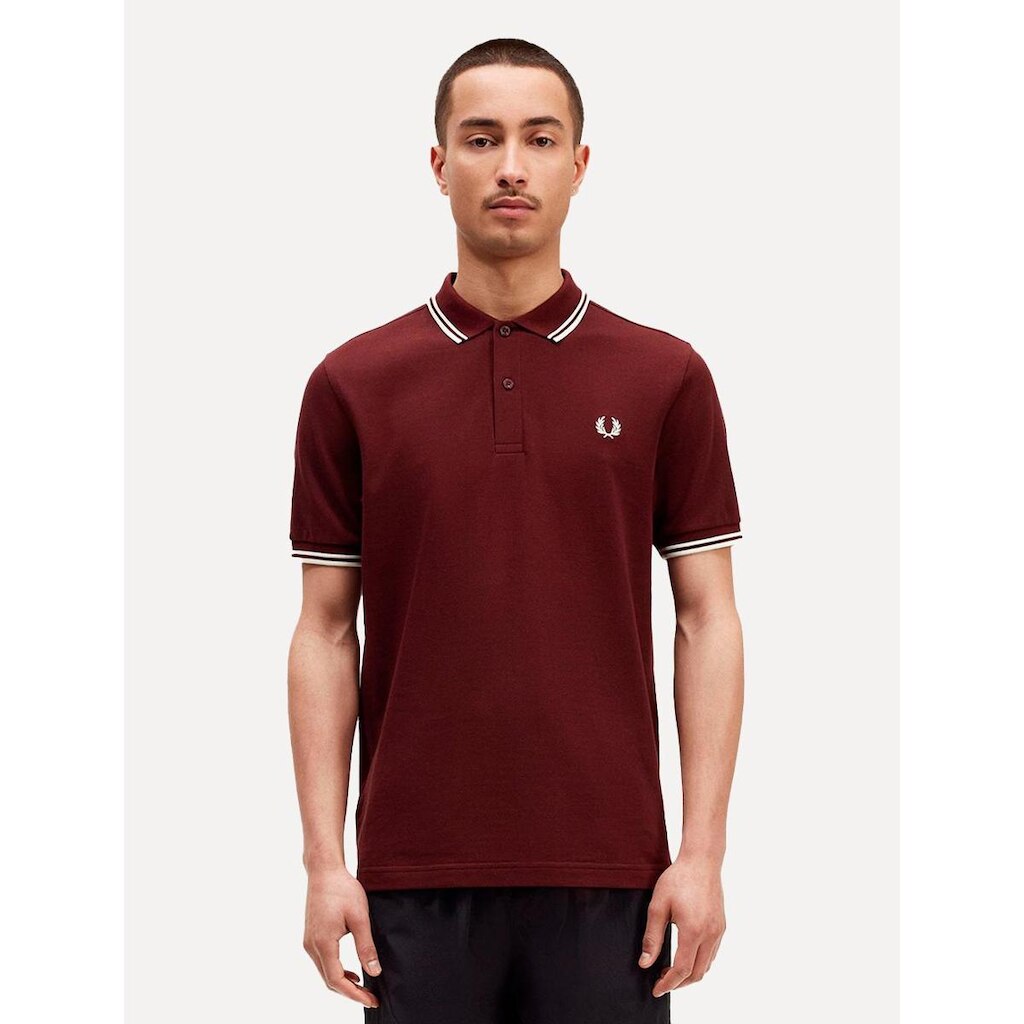 Polo Fred Perry Masculina Piquet Regular White Twin Tipped Bordô