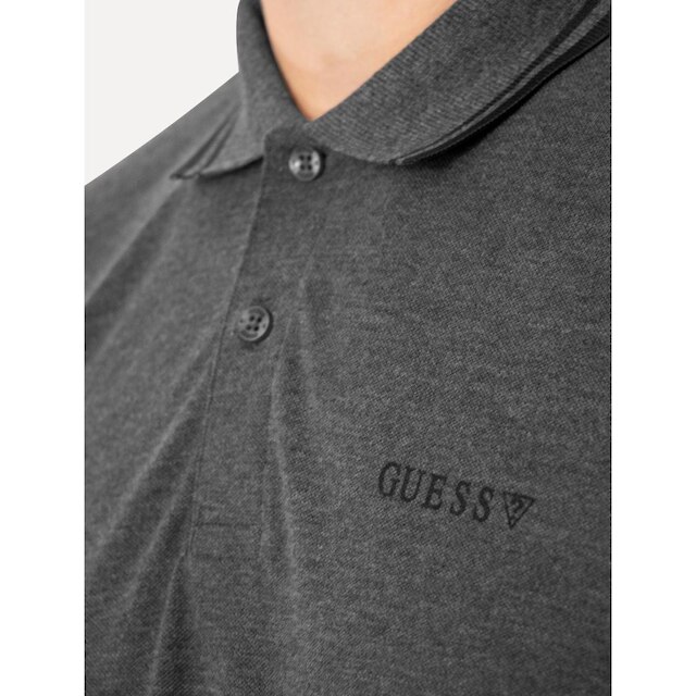 Polo Guess Masculina Piquet Bordado Friso Gola Cinza Escuro Mescla