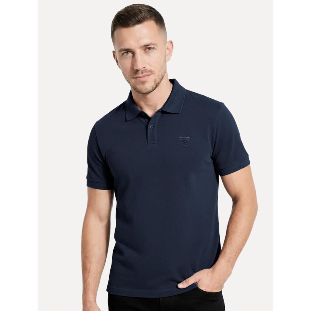 Polo Guess Masculina Piquet Chest Embroidery Logo Azul Marinho